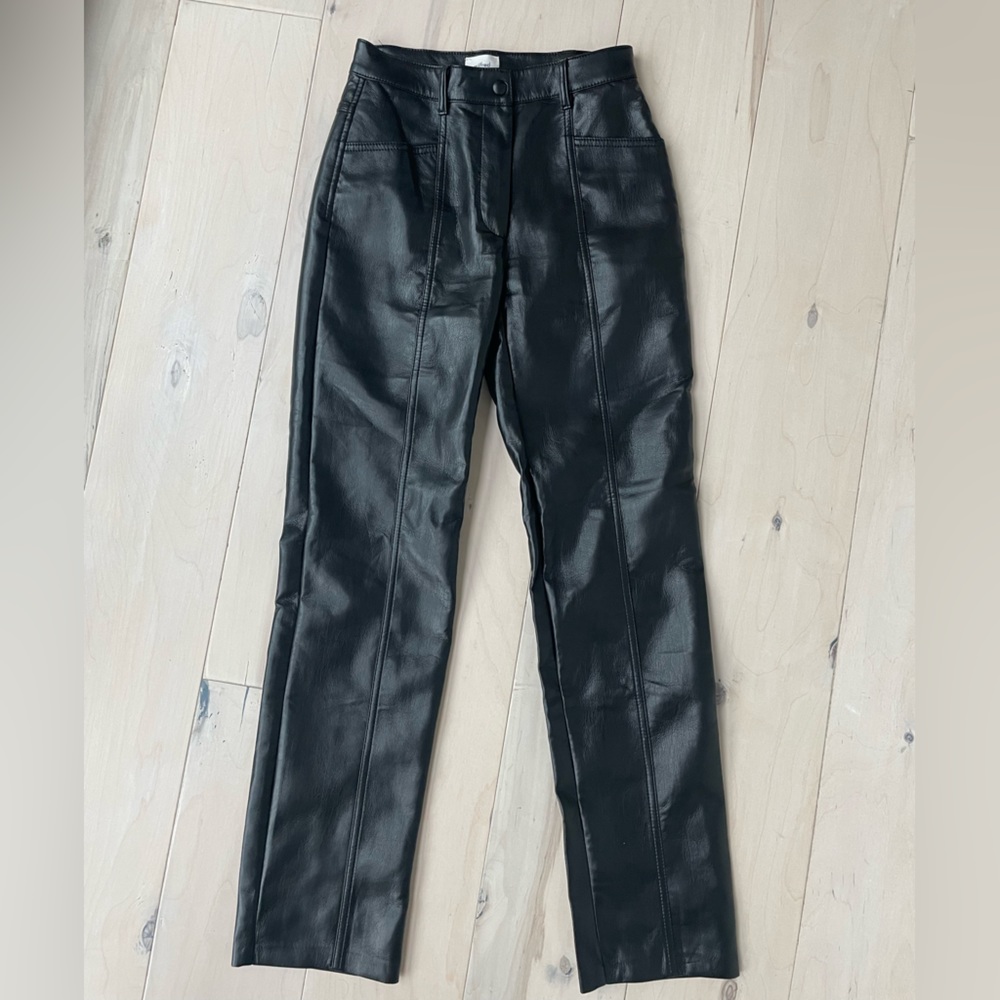 Aritzia Straight Leg Faux Leather Pants, Black